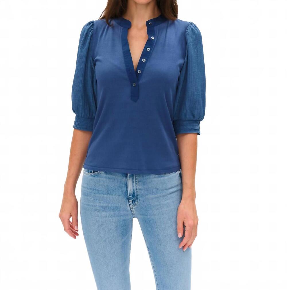 NEW SIX/FIFTY marina mixed media top in coastal blue